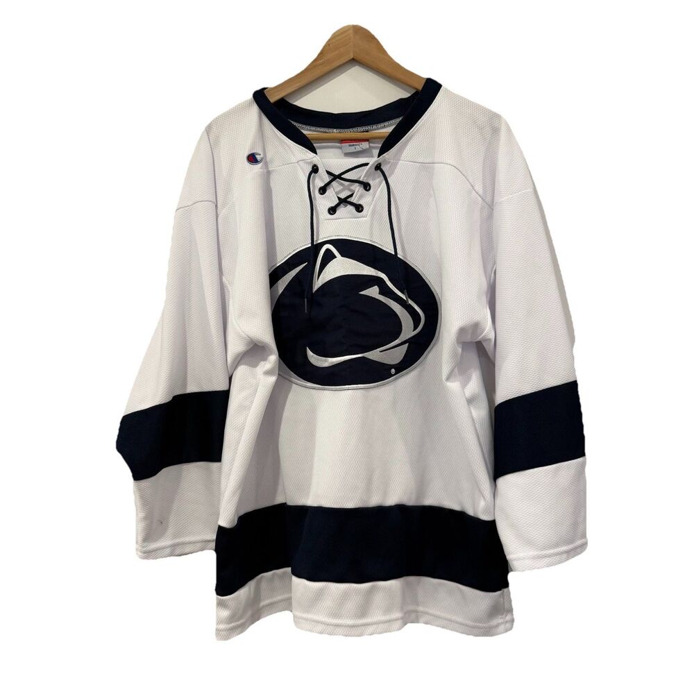 Vintage Champion Penn State Nittany Lions Hockey Jersey Small White Navy